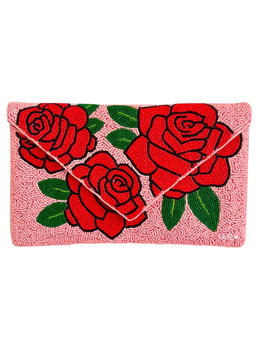 Beaded Rose Crossbody Clutch Bag, Beaded Floral Pink Clutch Lily Posh